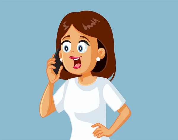 Gelukkige Vrouw Gesprek Telefoon Vector Illustratie — Stockvector