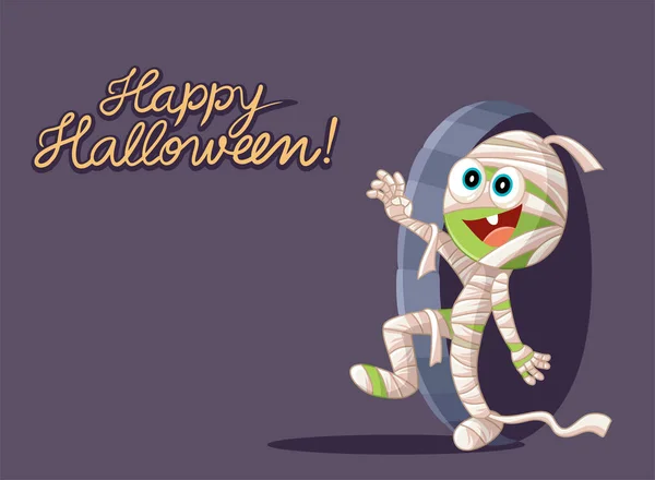 Funny Mummy Halloween Vector Card Illustration — Stock Vector