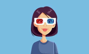 3d Gözlüklü Kadın Bir Film Vektörü Çizgi Filmi İzliyor