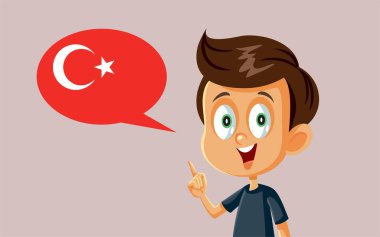 Küçük Çocuk Türkçe Vektör İllüstrasyonunu Öğreniyor
