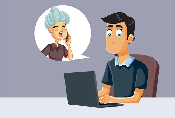 Call Center Operator Parlare Con Senior Customer Vector Cartoon — Vettoriale Stock