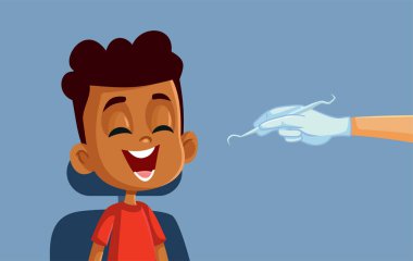 Dişçi Ofisi Vektör Çizgifilminde Gülümseyen Neşeli Çocuk