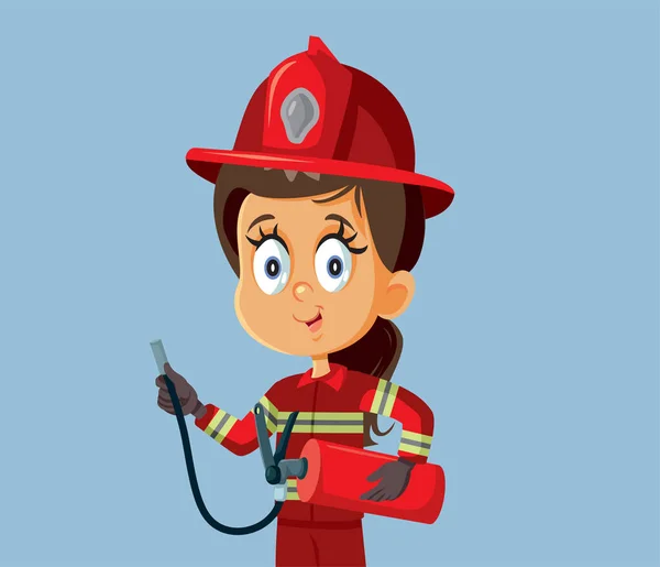 Ilustrasi Kartun Vektor Gadis Pemadam Kebakaran Kecil - Stok Vektor