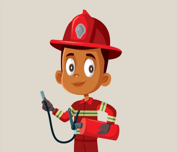 Little Firefighter Boy Vector Cartoon Illustration — Stock Vector