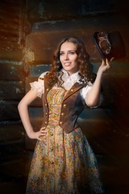 Silindir şapka ve havacı gözlük ile Steampunk kız