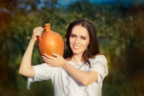 Young Woman with Clay Pitcher — Stock Photo, Image