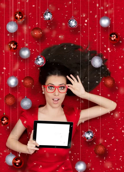 Sorpreso Natale Ragazza con Tablet — Foto Stock