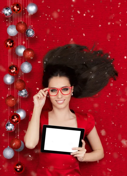 Feliz Navidad chica con Tablet —  Fotos de Stock