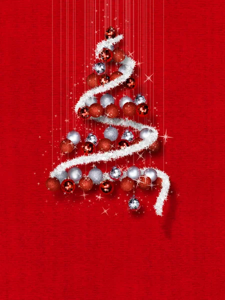 Christmas Tree Made of Ornaments on Red Textured Background — Stock Photo, Image