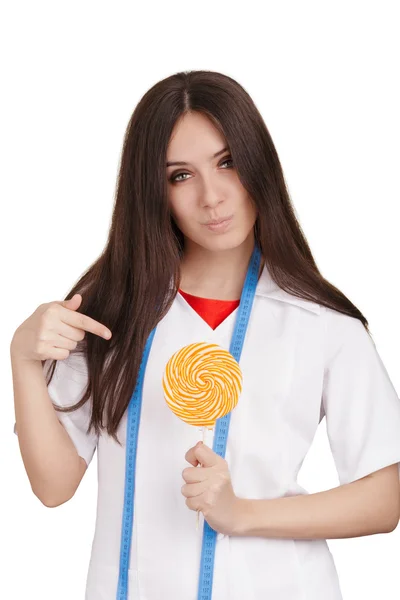 Nutritionist Saying No To Sugary Dessert — Stock Photo, Image