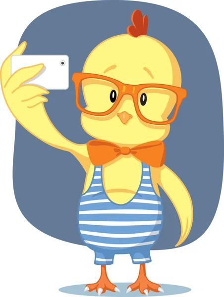 Hipster Pasqua pollastrella prende selfie con smartphone — Vettoriale Stock