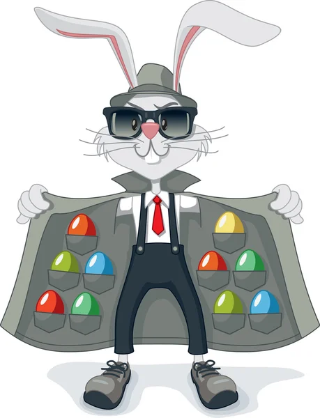 Coelho engraçado com Contrabando Easter Eggs Vector Cartoon —  Vetores de Stock