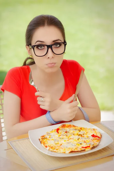 Hungry Woman with Hands Tied with Measure Tape — Stock Photo, Image