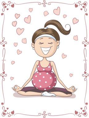 Mutlu hamile kadının Yoga vektör çizgi film yapması