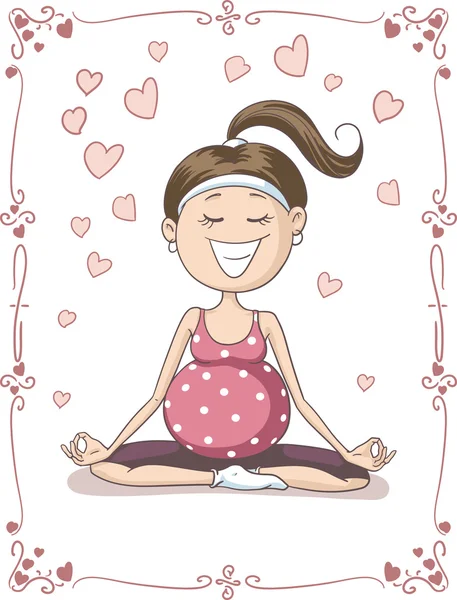 Mulher grávida feliz fazendo Yoga Vector Cartoon — Vetor de Stock