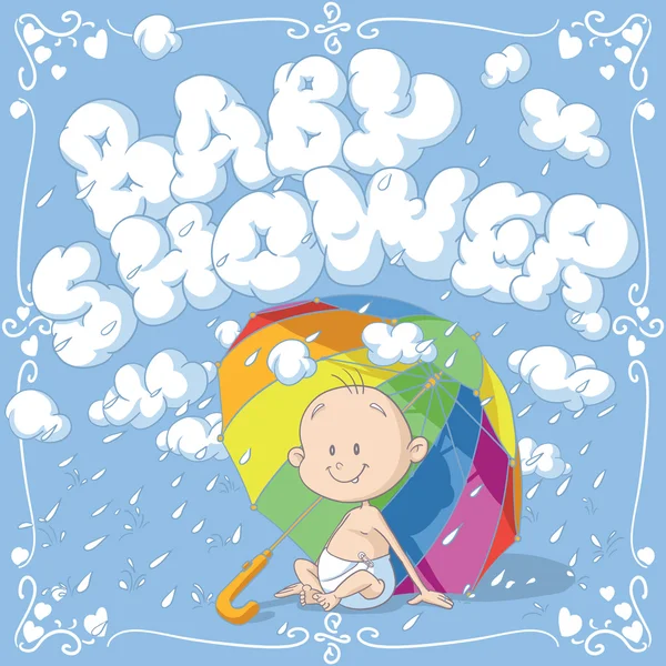 Convite de desenho animado do vetor do chuveiro do bebê — Vetor de Stock