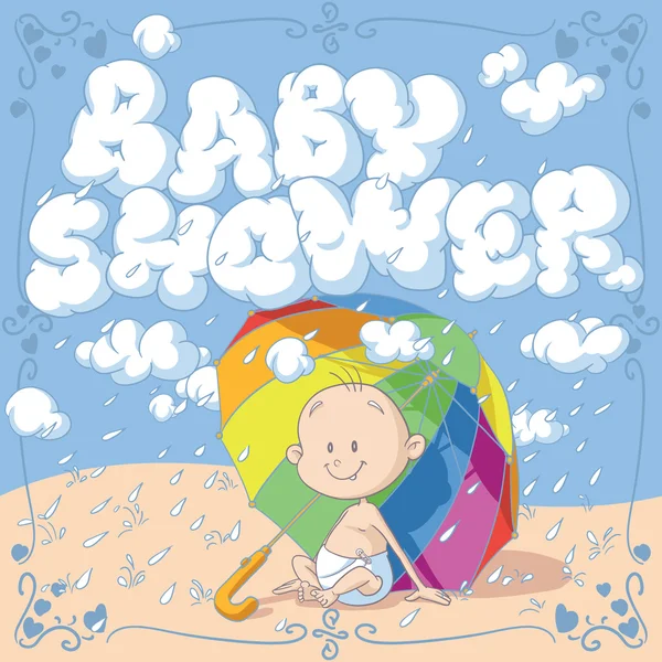 Convite de desenho animado do vetor do chuveiro do bebê —  Vetores de Stock