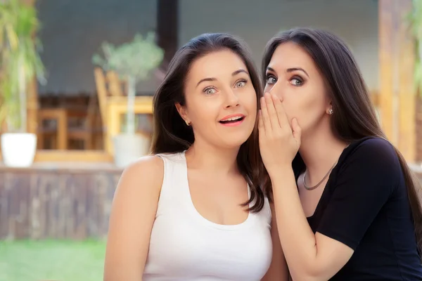 Zwei beste Freundinnen flüstern ein Geheimnis — Stockfoto