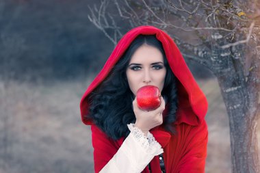 Kırmızı şapkalı kadın Holding Apple Fairytale portre