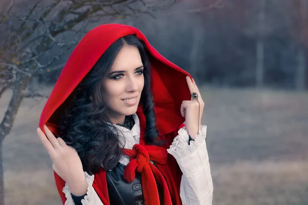 Red Hooded Woman Fairytale Portrait — Stock Photo, Image