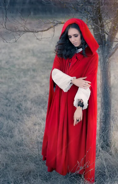 Mujer con capucha roja Retrato de cuento de hadas —  Fotos de Stock