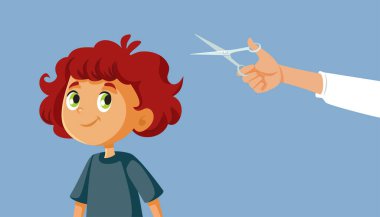 Boy Having his Hair Cut Vector Cartoon Illustration