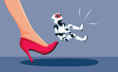 Businesswoman Kicking out a Robot for a Job Vector Illustration
