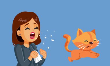 Hapşıran Kadın Kedi Vektörü İllüzyonuna Alerjisi
