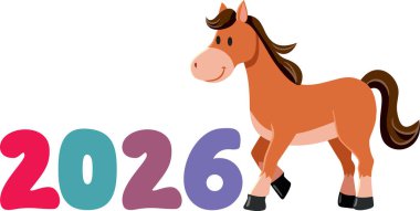 Komik Çizgi Film 2026 At Vektörü Tasarımı