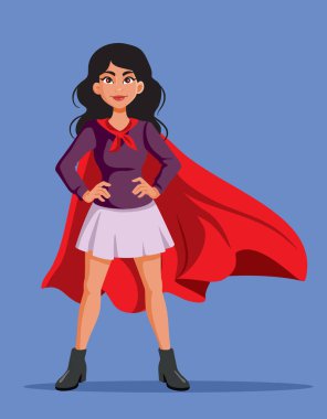 Kırmızı Pelerin Vektör Çizgi Filmi Karakteri Giyen Süper Kahraman Kadın
