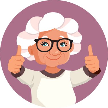 Yaşlı Kadın, Vektör Çizgi Filmi Karakterini Başparmağında Tutuyor