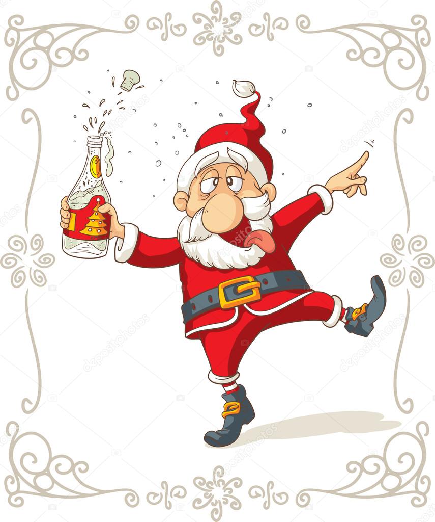 Drunk Santa Dancing Vector Cartoon