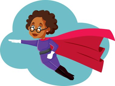 Vektör Süper Kahraman Büyükanne Gökyüzünde Pelerin Giyerek Uçuyor