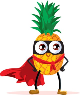 Maske ve Pelerin Vektör Tasarımı ile Ananas Süper Kahramanı