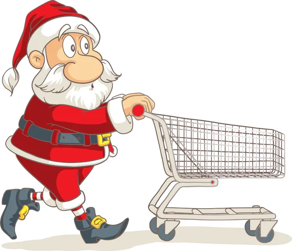 Santa Claus met lege Shopping Cart Vector Cartoon — Stockvector