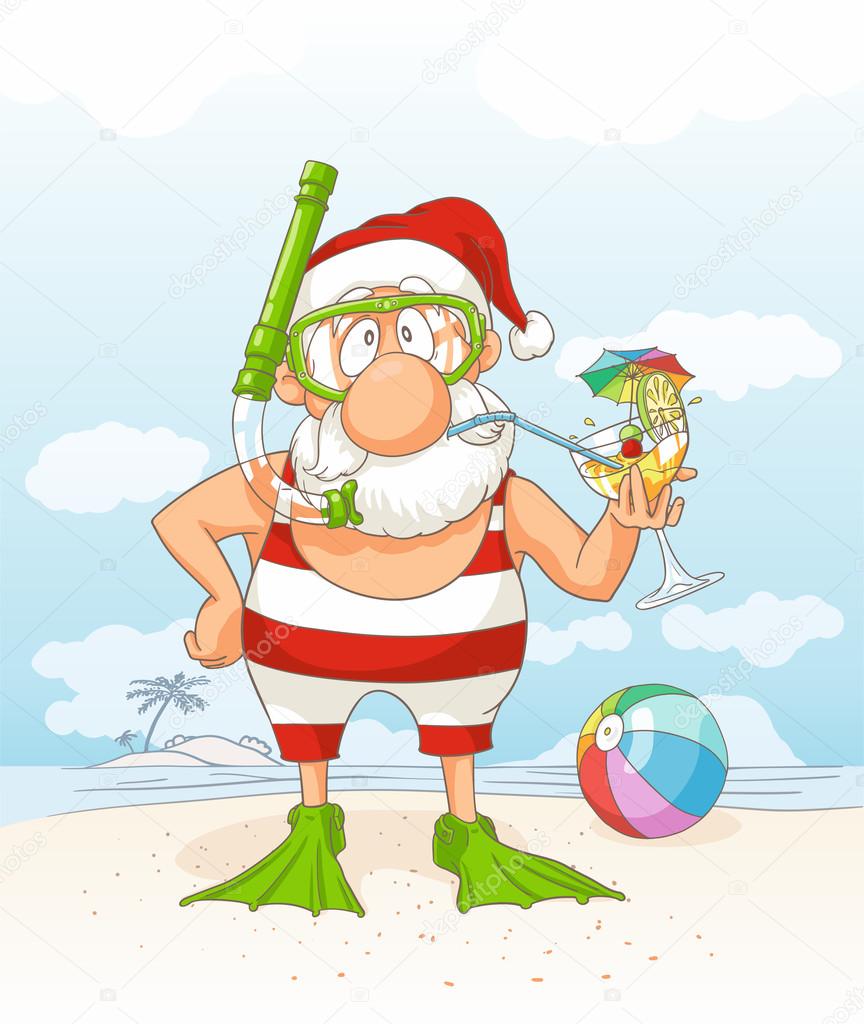 Santa Claus on Summer Holiday Vector Cartoon