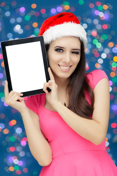 Happy Christmas Girl with Tablet — Stock Photo, Image