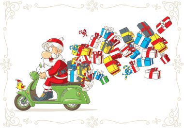 Noel Baba hediyeleri Scooter vektör karikatür ile