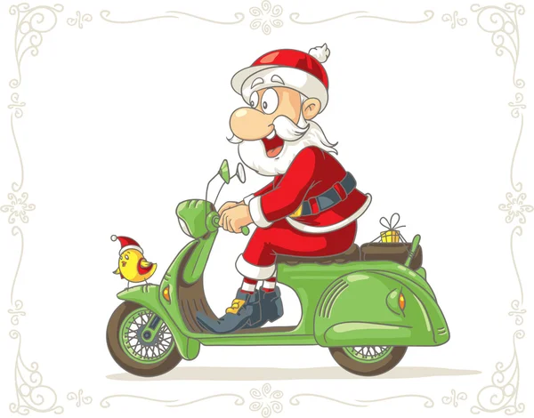 Santa Claus on a Scooter Vector Cartoon — Stock Vector