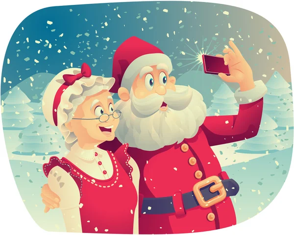 Santa Claus y la señora Claus tomando una foto juntos — Vector de stock