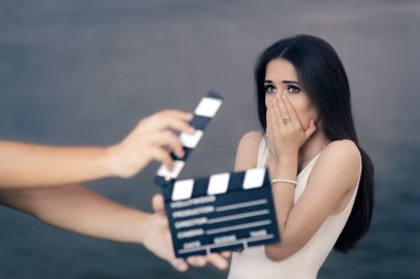 Scared Actress Shooting Movie Scene clipart