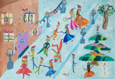 Çocuk resimleri çiziyor..