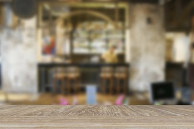 wooden table for display or montage your product with blur backg