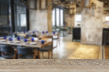 wooden table for display or montage your product with blur backg