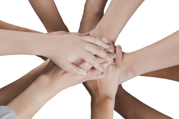 People put hand together isolated on white background for use as — Stock Photo, Image