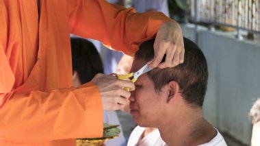 rahip koordinasyon budizm keşiş olacak adamın saç kesti