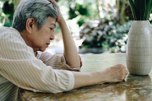 Stressed Depressed Fatigued Sad Upset Asian Old Asian Elderly Senior — Stock Photo, Image
