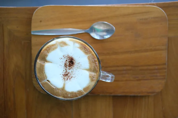 Cappuccino Caldo Caffè Moka Con Latte Art Bevanda Deliziosa — Foto Stock