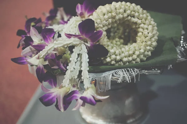 Jasmínová Orchidej Květinová Věnce Pro Tradiční Thajskou Kulturu — Stock fotografie
