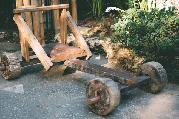 Holzkarren Spielzeugauto Für Kinder Traditioneller Wagen Des Bergstammes Nordthailand — Stockfoto